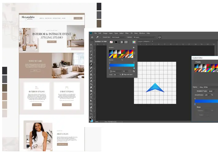 Visual representation of the website design process, highlighting logo and website design elements
