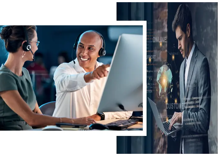 Showing individuals focused on their computers in a collaborative work environment.