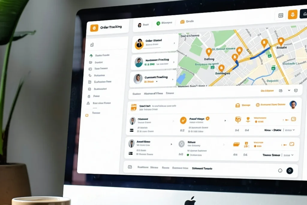 City map is shown on a computer screen, emphasizing efficient shipping and order fulfillment options