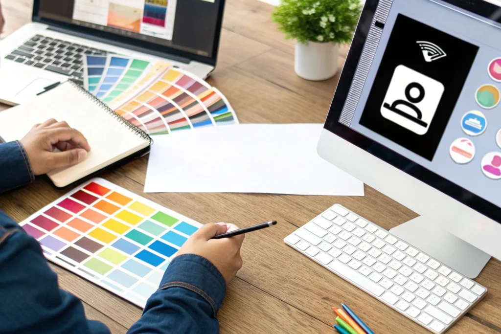 Infographic on logo creation for businesses, highlighting key elements of brand identity integration in design